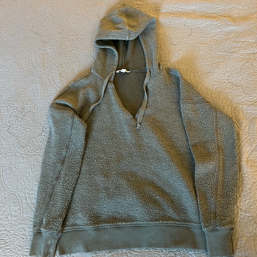 Gently Worn Light Green Soft Fuzzy Hoodie.